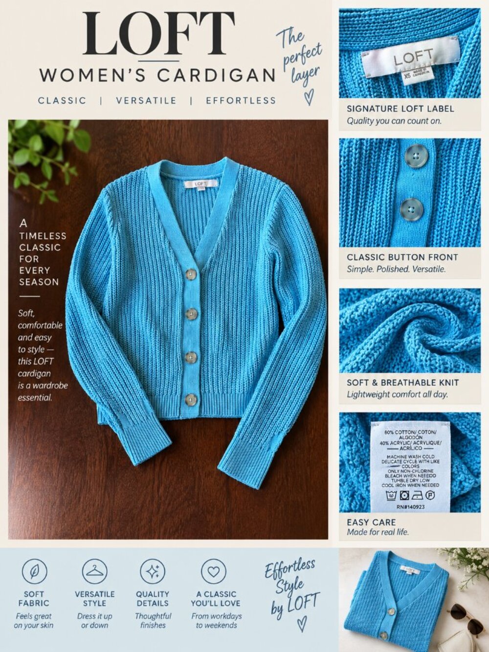LOFT Turquoise Button Up Cardigan - Size XS